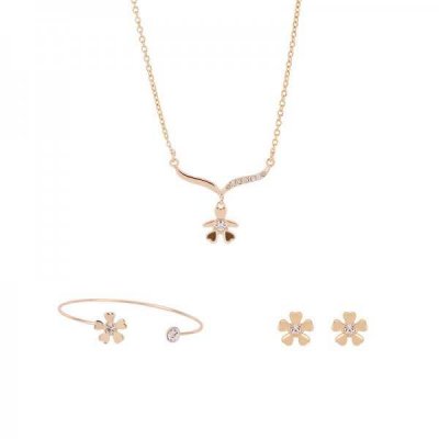 Three-piece Set Of Alloy Flower Bracelet And Earrings