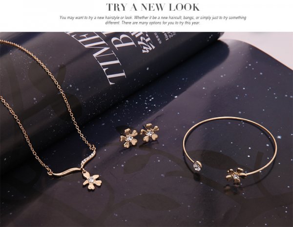 Three-piece Set Of Alloy Flower Bracelet And Earrings