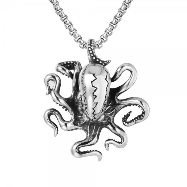 Men's Personality Vintage Punk Octopus Shape Titanium Steel Pendant Necklace