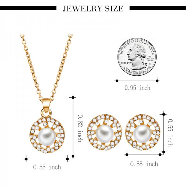 Fashion Simple Alloy Inlaid Pearl Necklace And Earrings Two-piece Set